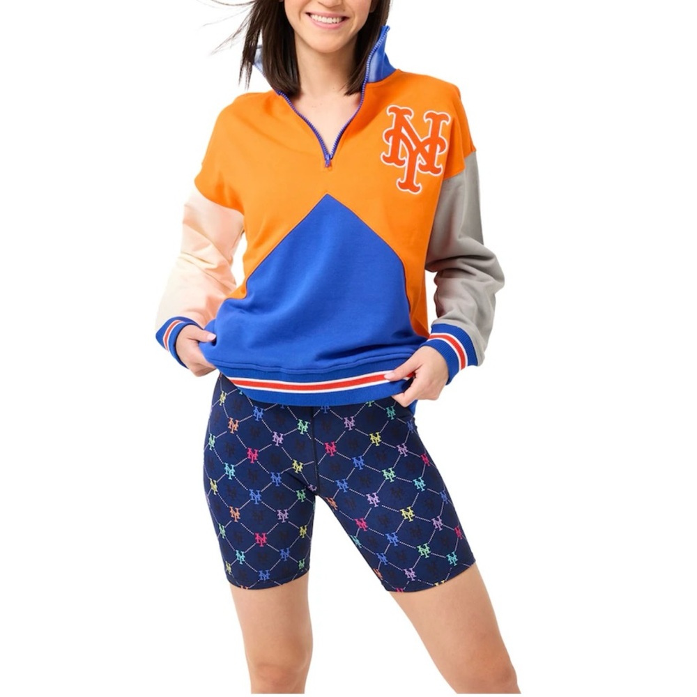 TEREZ: Women's NY Mets Orange/Blue Classic Colorblock Quarter-Zip Sweatshirt
